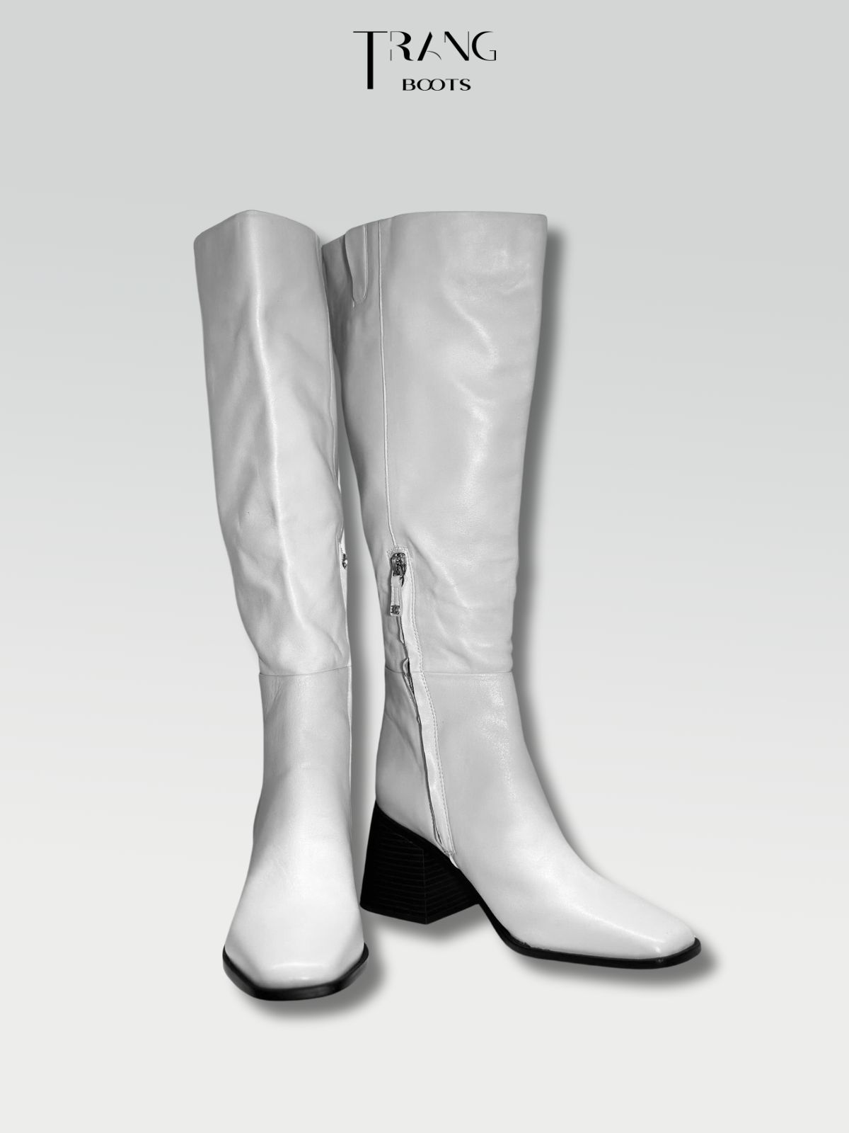LEATHER KNEE BOOTS SAM ELDERMEN - KNEE BOOTS DA THẬT GÓT TRỤ MÀU TRẮNG