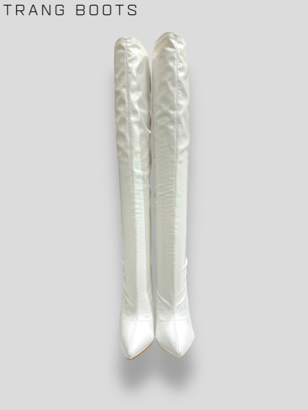 OVERKNEE BOOTS DA BÓNG TRẮNG GÓT NHỌN
