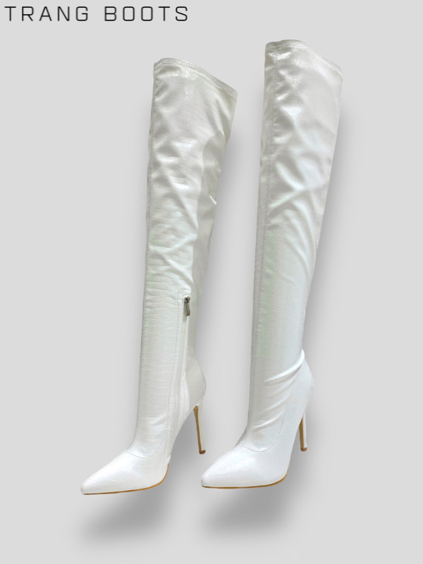 OVERKNEE BOOTS DA BÓNG TRẮNG GÓT NHỌN