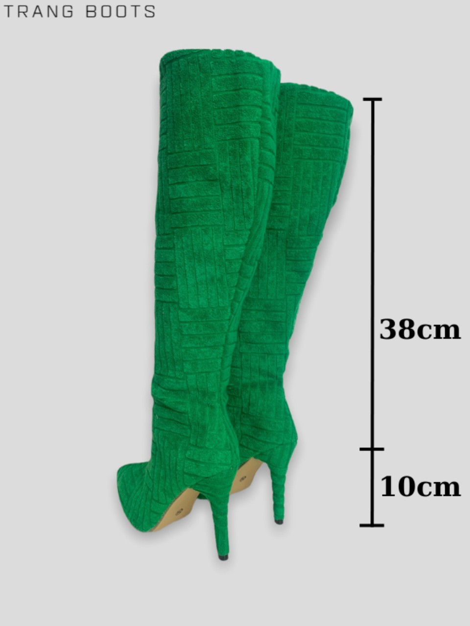 KNEE BOOTS MŨI NHỌN VẢI NỔI GÓT NHỌN