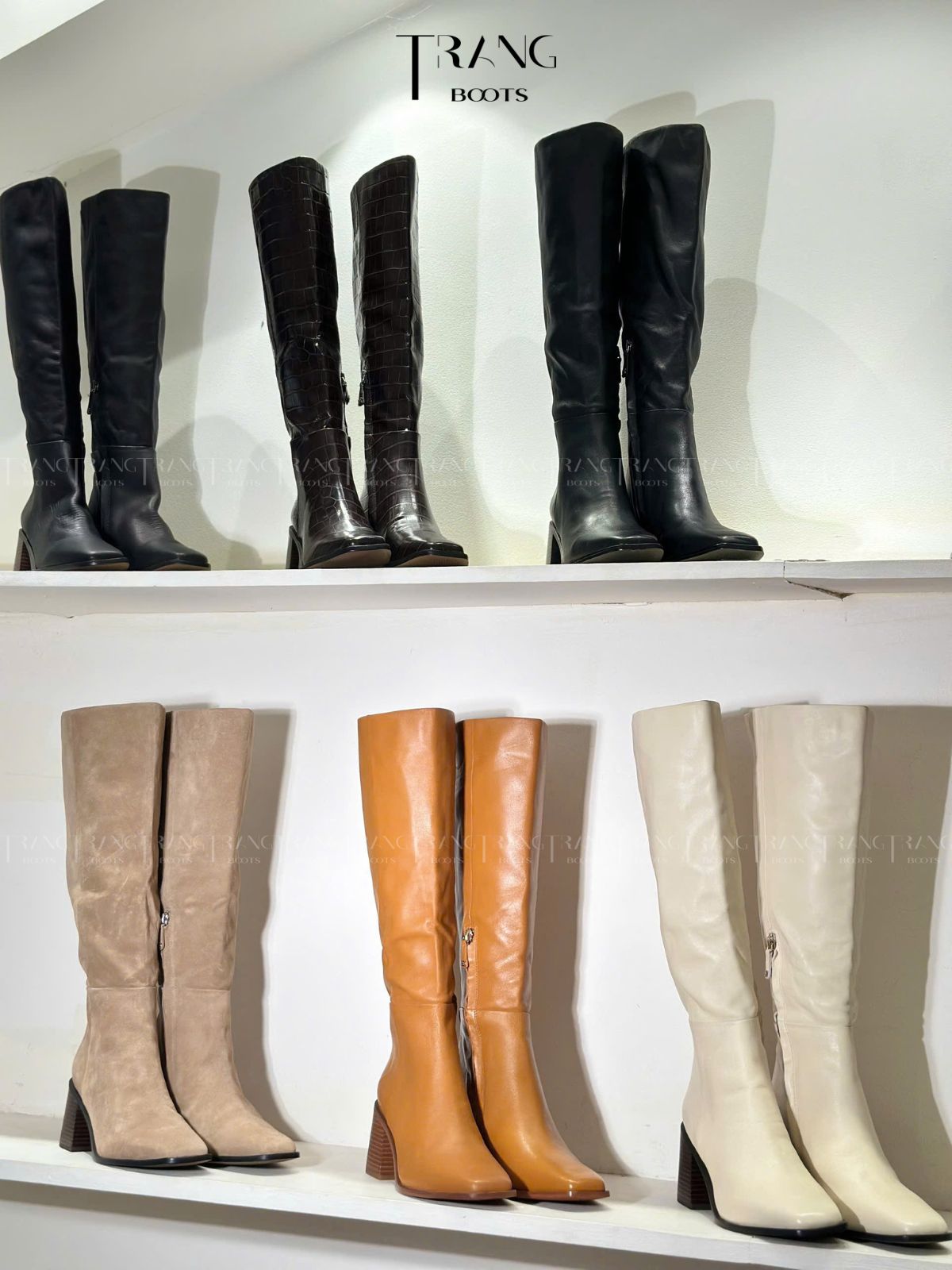 LEATHER KNEE BOOTS SAM ELDERMEN - KNEE BOOTS DA THẬT GÓT TRỤ MÀU ĐEN