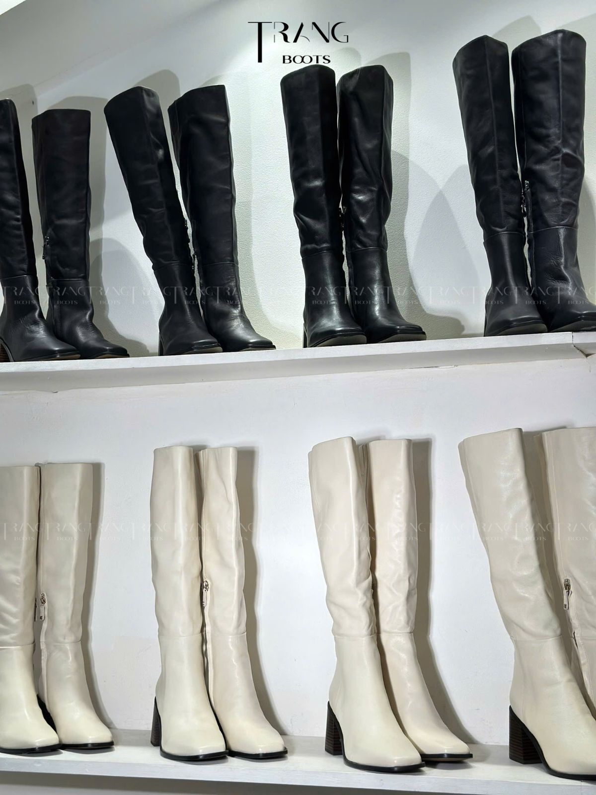 LEATHER KNEE BOOTS SAM ELDERMEN - KNEE BOOTS DA THẬT GÓT TRỤ MÀU TRẮNG