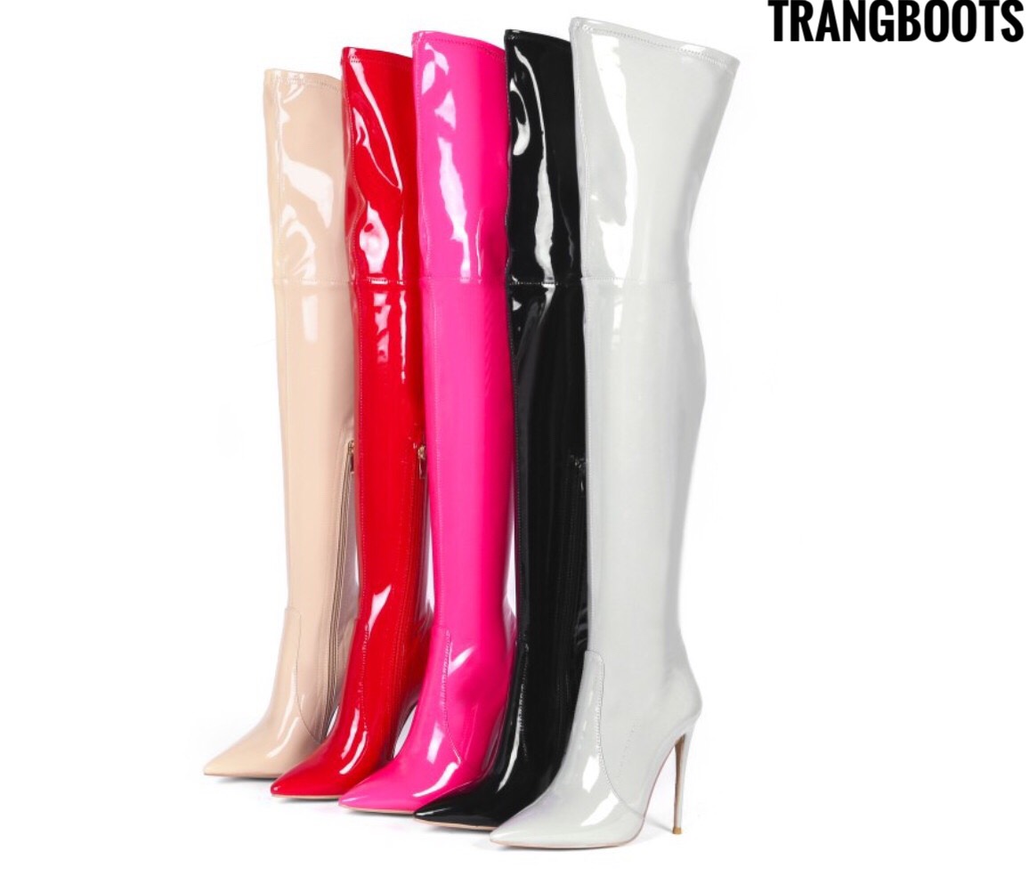 OVER KNEE BOOTS MŨI NHỌN DA BÓNG GÓT NHỌN