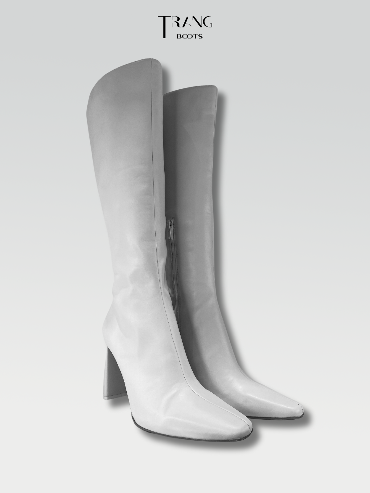 LEATHER KNEE BOOTS WHITE - BOOTS GỐI DA MỜ MÀU TRẮNG GÓT TRỤ