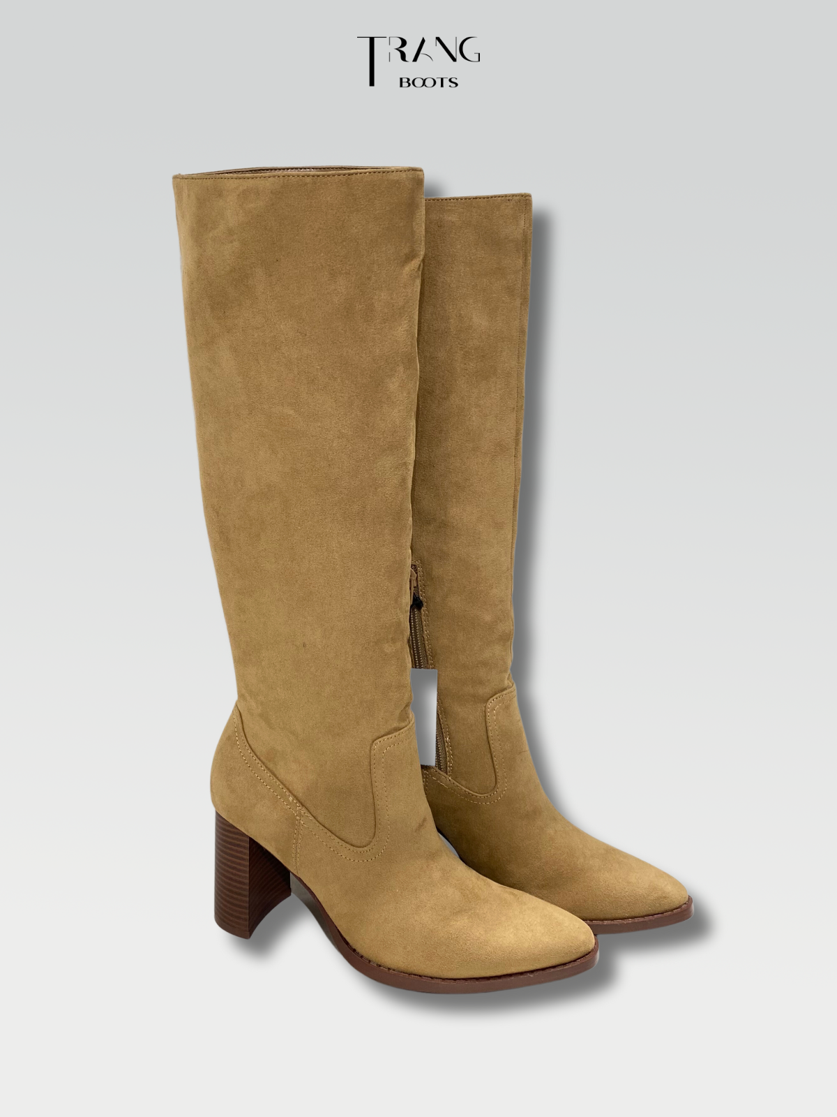 KNEE BOOTS SUEDE NUDE - BOOTS GỐI DA LỘN GÓT TRỤ MÀU BE
