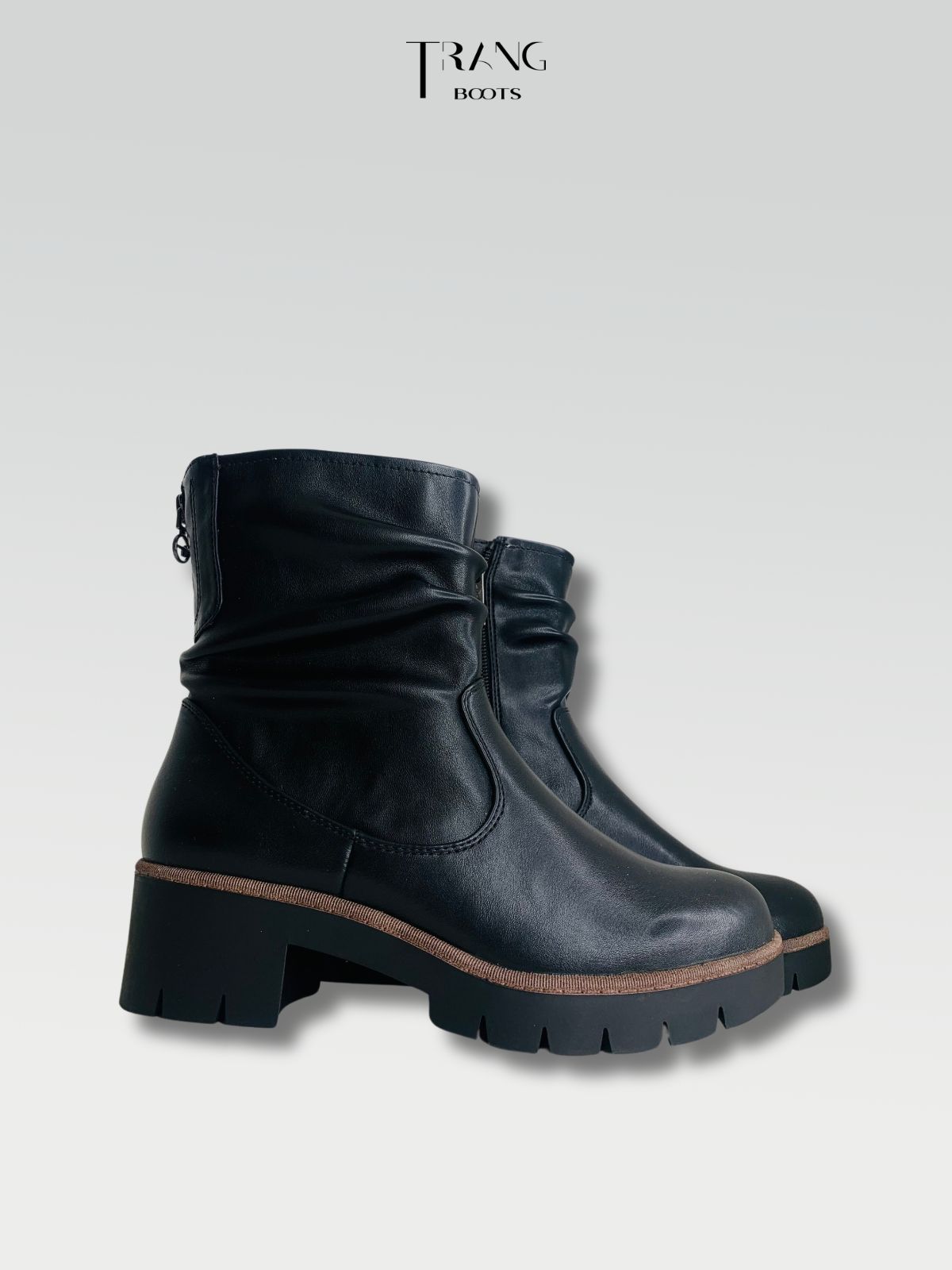 TAMARIS WOMEN'S ANKLE BOOTS BOOTS BLACK - ANKLE BOOTS DA THẬT MÀU ĐEN BÓNG MỜ