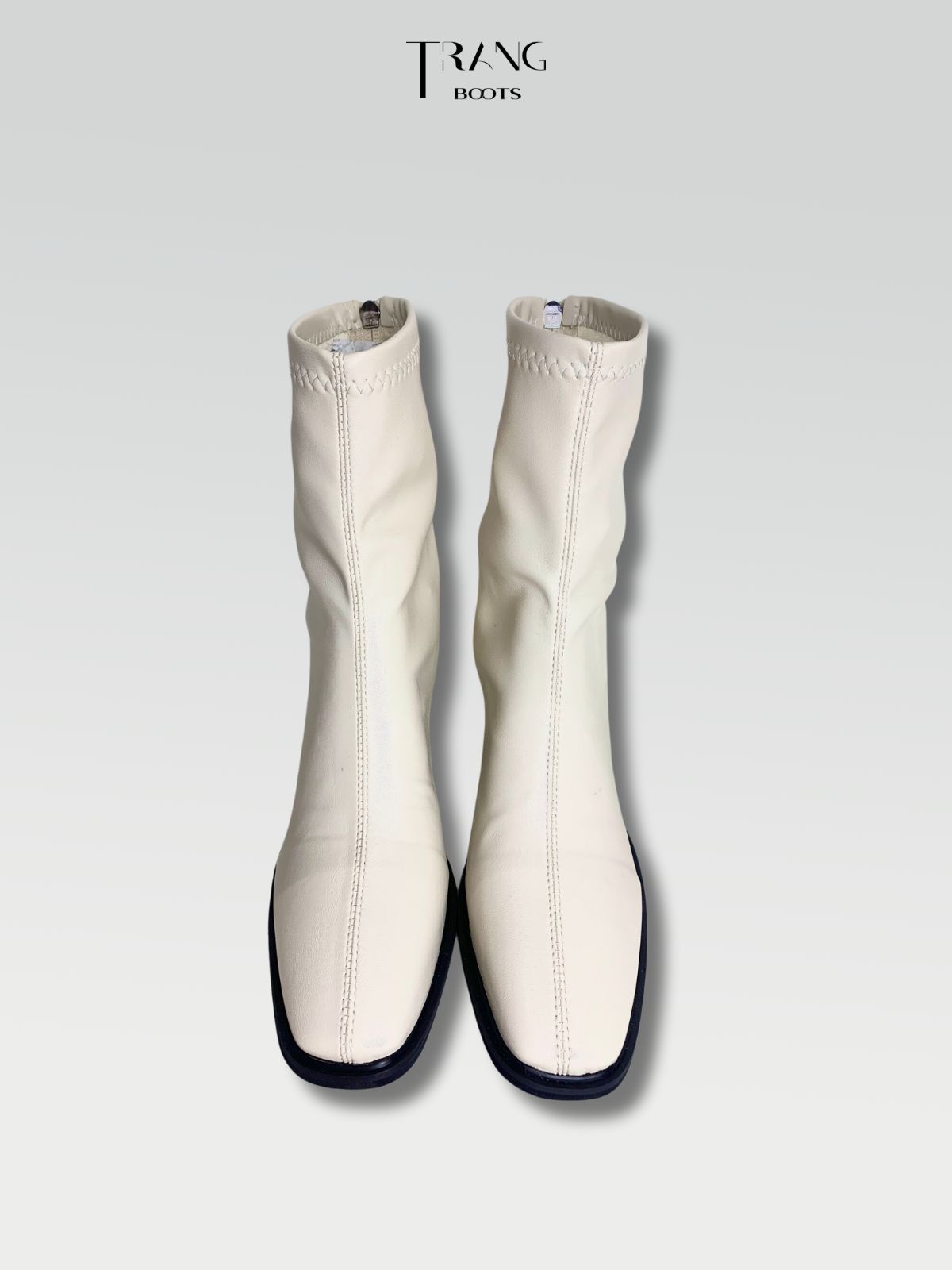 LEATHER ANKLE BOOTS WHITE - ANKLE BOOTS MŨI VUÔNG DA MỜ MÀU TRẮNG