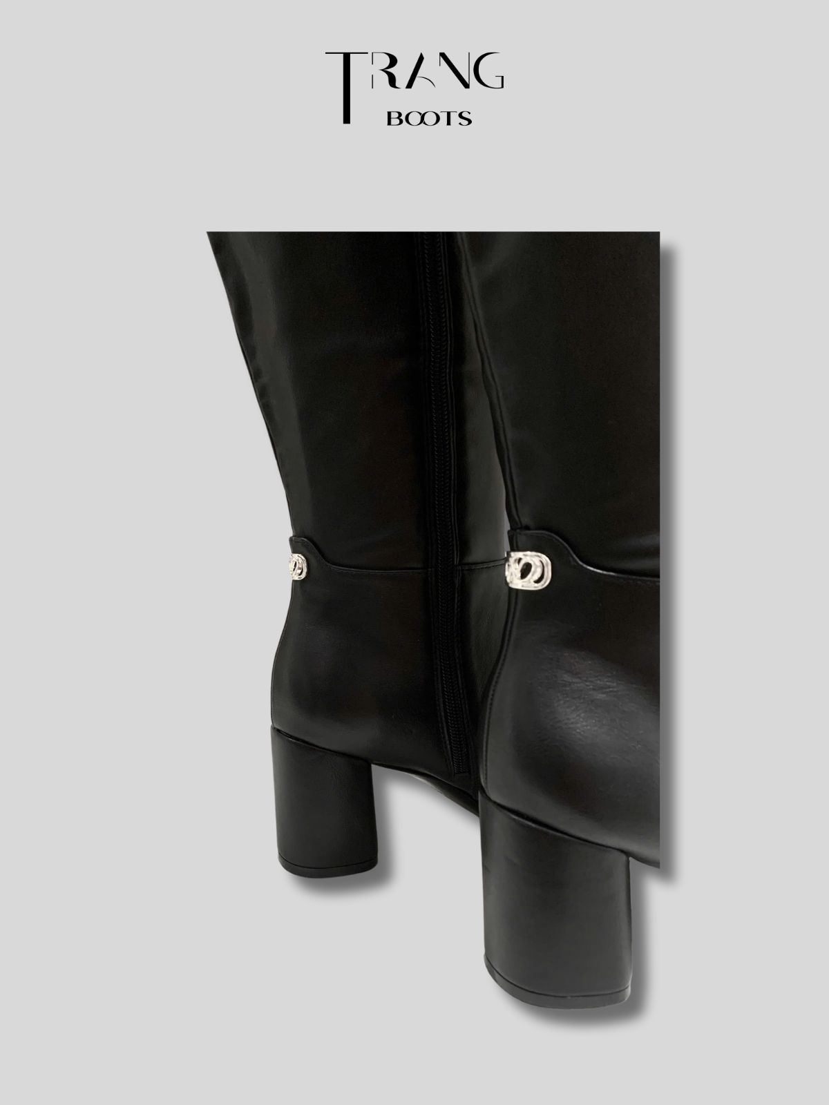 GIÀY BOOT CAO TỚI GỐI KHÓA KÉO MÀU ĐEN