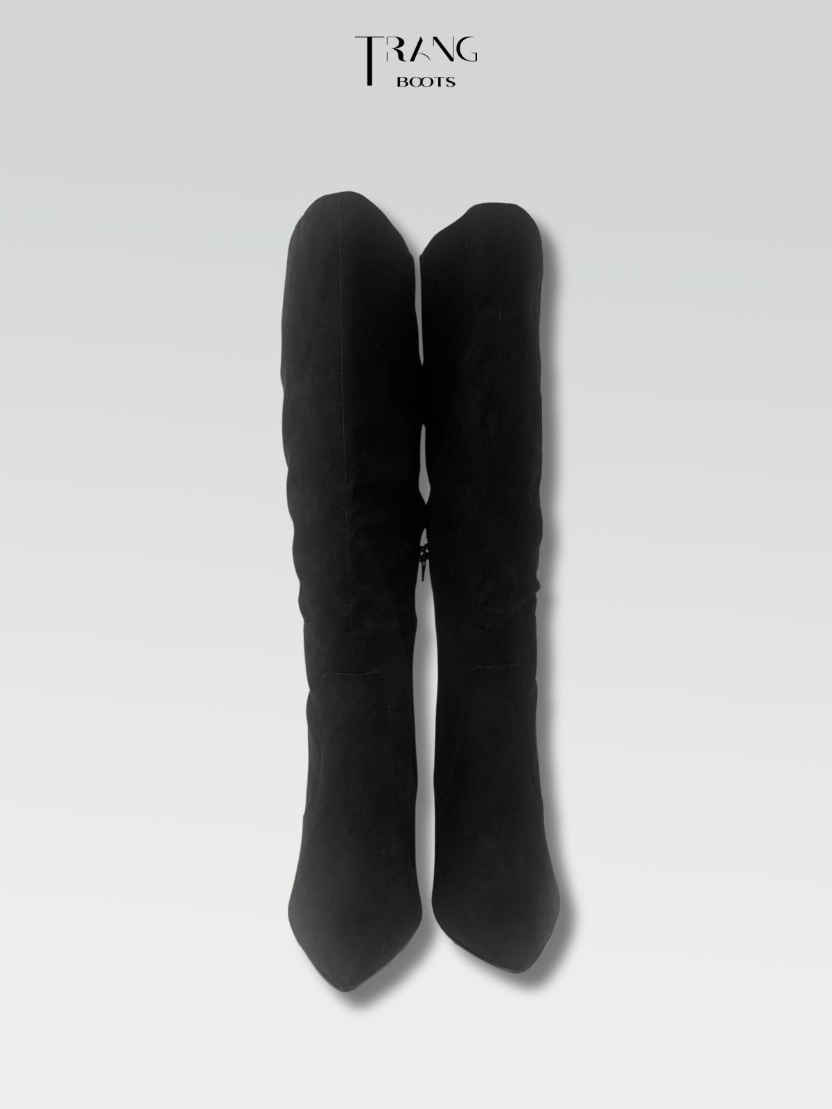 KNEE BOOTS SUEDE BLACK - KNEE BOOTS MŨI NHỌN GÓT TRỤ DA LỘN PHỐI THUN ĐEN