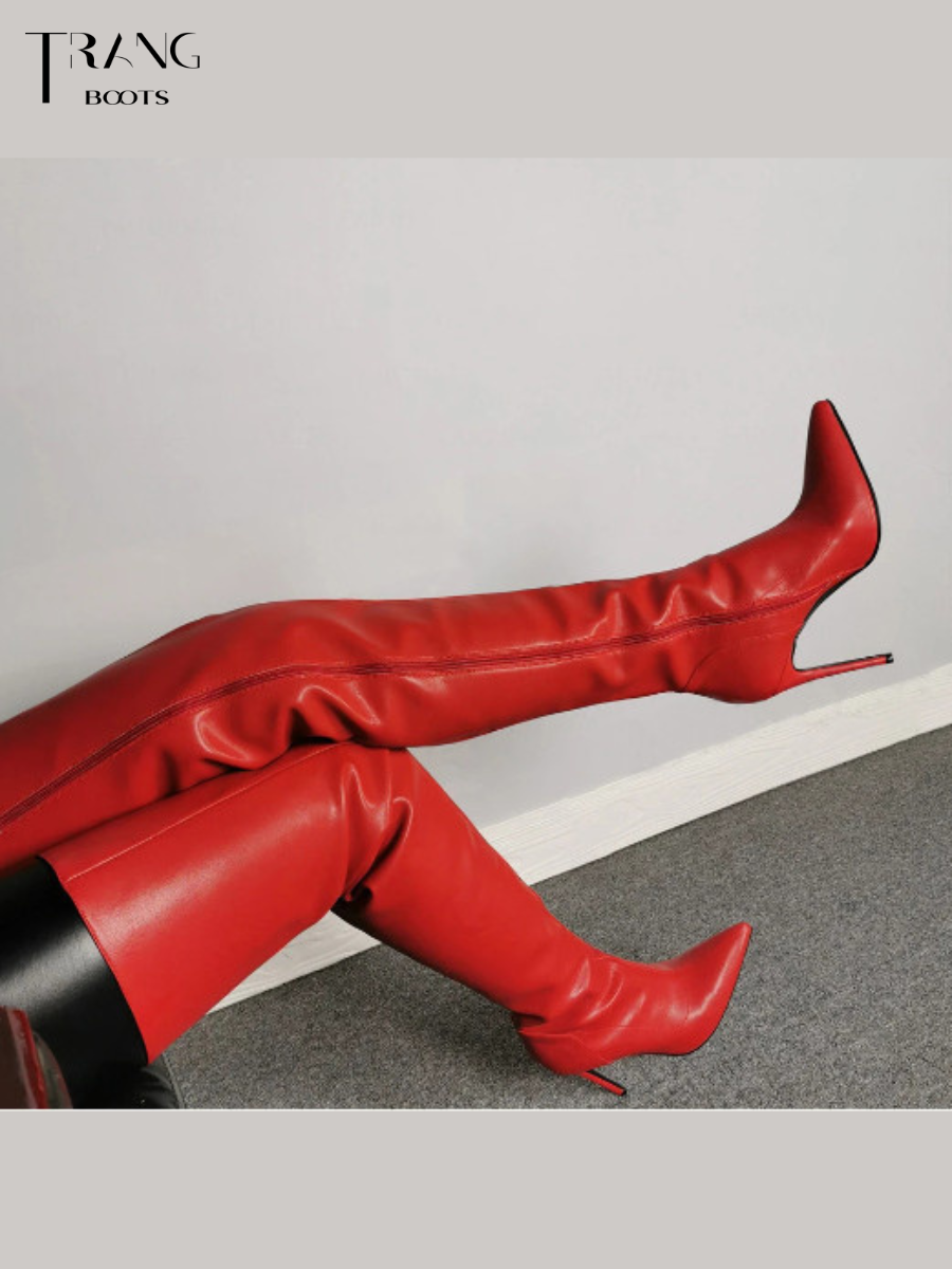 OVER KNEE BOOTS GÓT NHỌN MŨI NHỌN ĐỎ