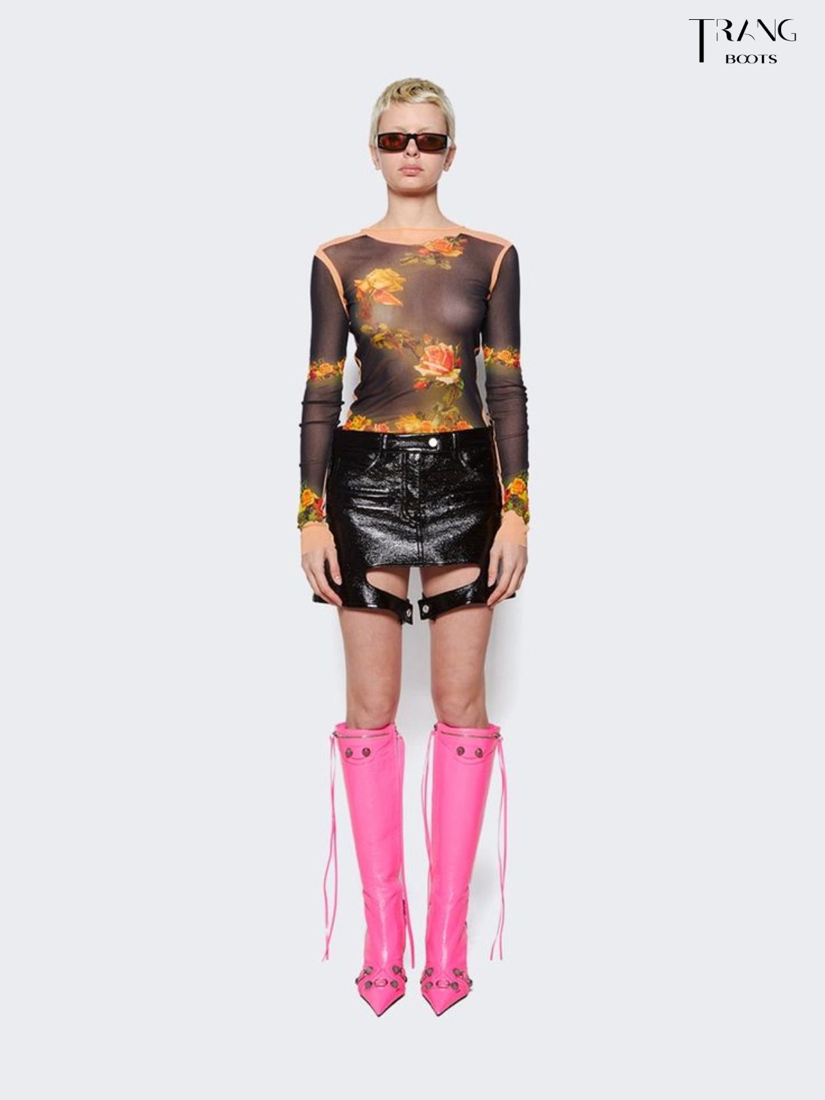 KNEE BOOTS MŨI NHỌN ĐÍNH ĐÁ CÁ TÍNH MÀU HỒNG