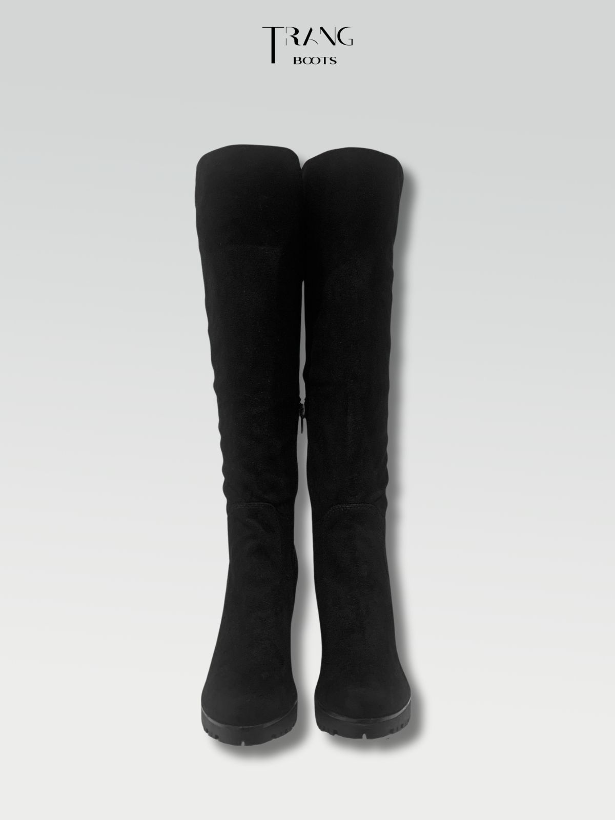 KNEE BOOTS SUEDE BLACK - KNEE BOOTS MŨI TRÒN DA LỘN ĐẾ TRỤ ĐEN