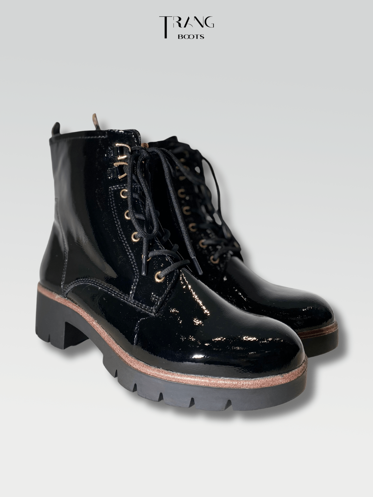 GLOSSY LEATHER COMBAT BOOTS BLACK - COMBAT BOOTS DA BÓNG GÓT TRỤ MÀU ĐEN