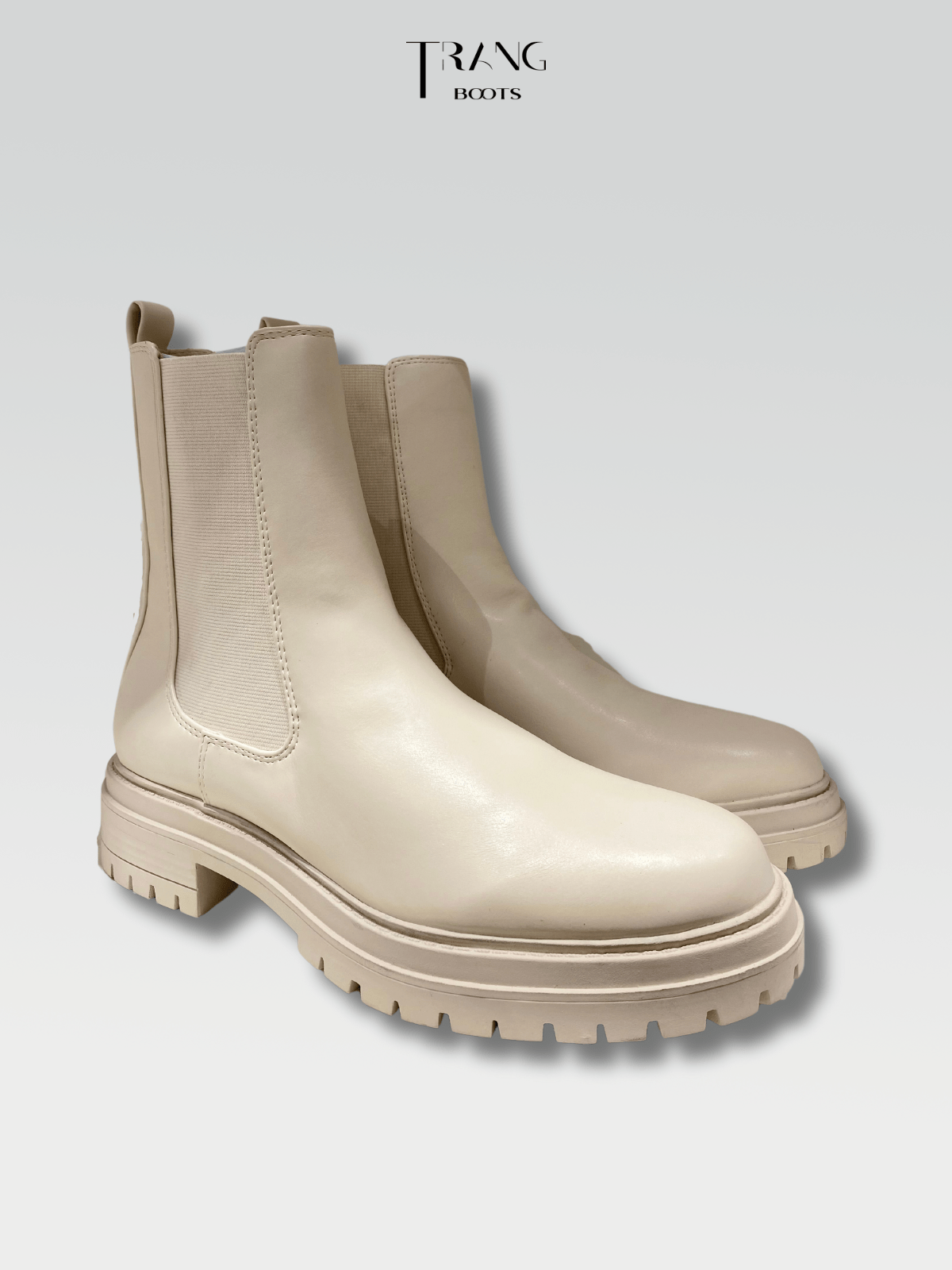 LEATHER CHELSEA BOOTS WHITE - CHELSEA BOOTS DA MỜ GÓT TRỤ MÀU TRẮNG