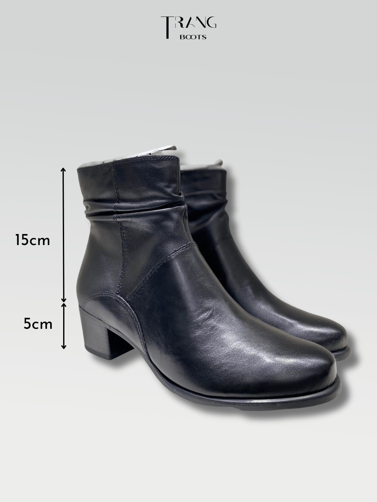 LEATHER ANKLE BOOTS BLACK - ANKLE BOOTS DA MỜ GÓT TRỤ MÀU ĐEN