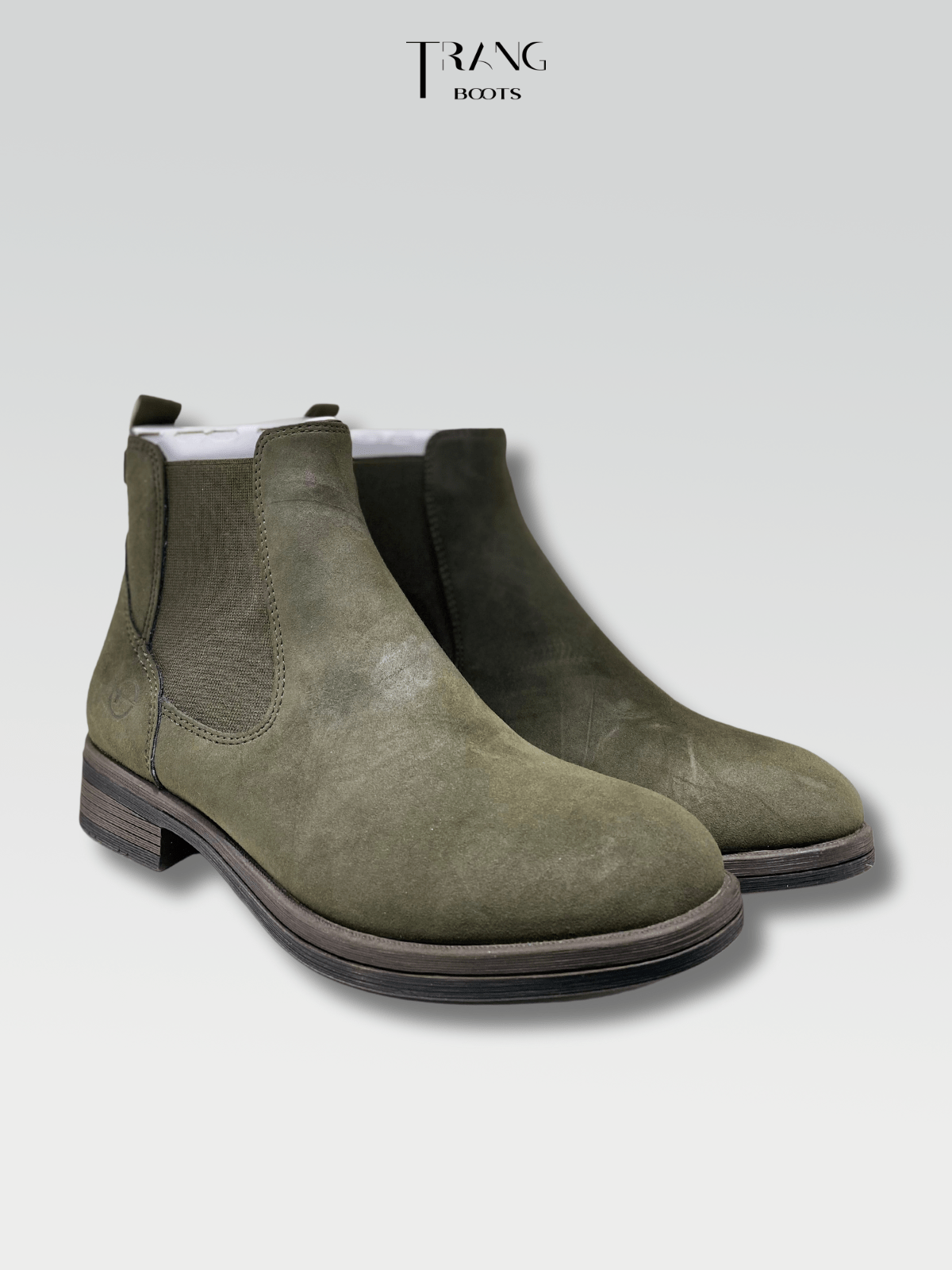 TAMARIS LEATHER ANKLE BOOTS MOSS - ANKLE BOOTS DA LỘN MÀU RÊU