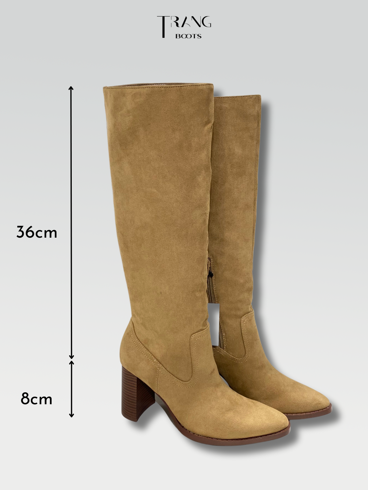 KNEE BOOTS SUEDE NUDE - BOOTS GỐI DA LỘN GÓT TRỤ MÀU BE