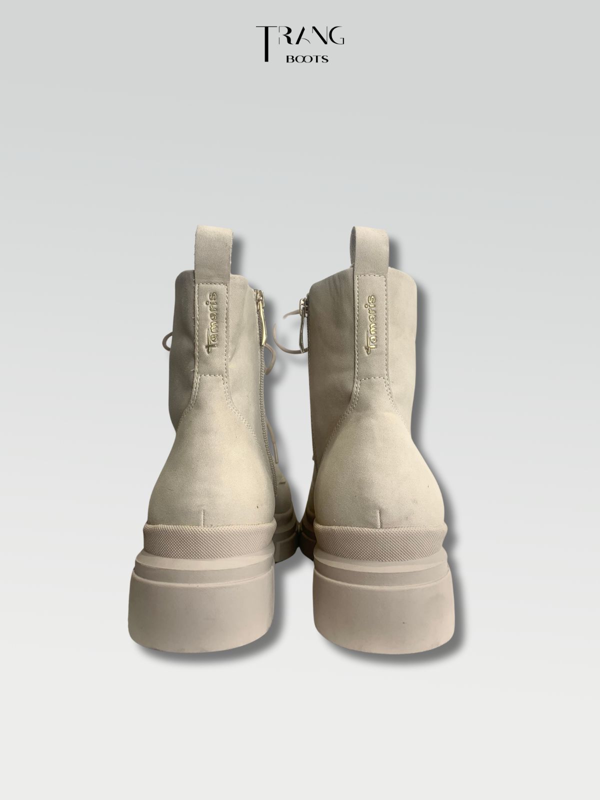 TAMARIS LACE UP COMBAT BOOTS FEMALE - TAMARIS COMBAT BOOTS DA LỘN MÀU BE