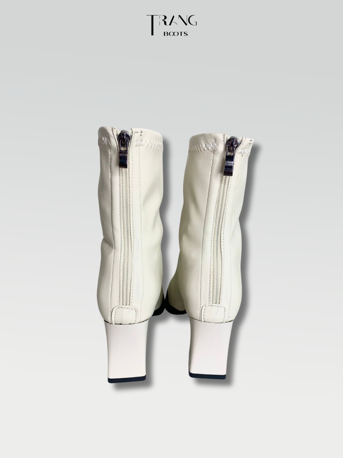 LEATHER ANKLE BOOTS WHITE - ANKLE BOOTS MŨI VUÔNG DA MỜ MÀU TRẮNG