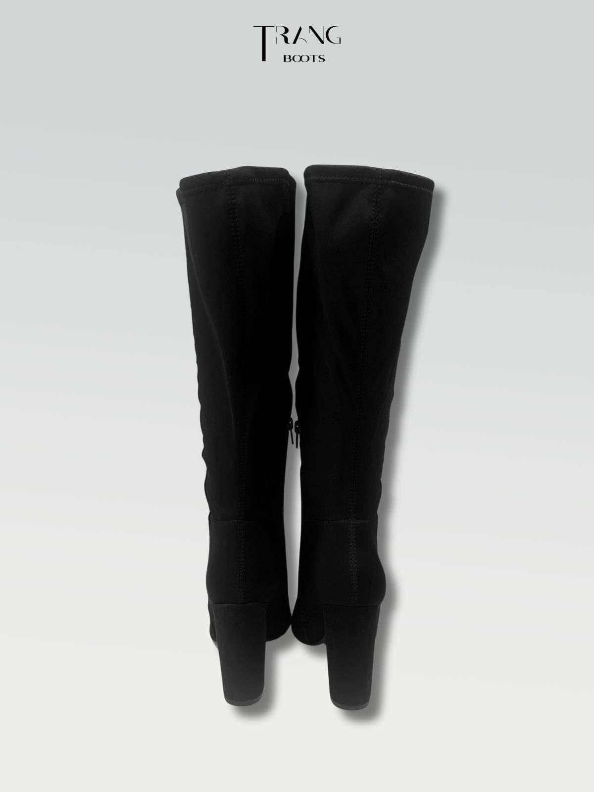 KNEE BOOTS SUEDE BLACK - KNEE BOOTS MŨI NHỌN GÓT TRỤ DA LỘN PHỐI THUN ĐEN
