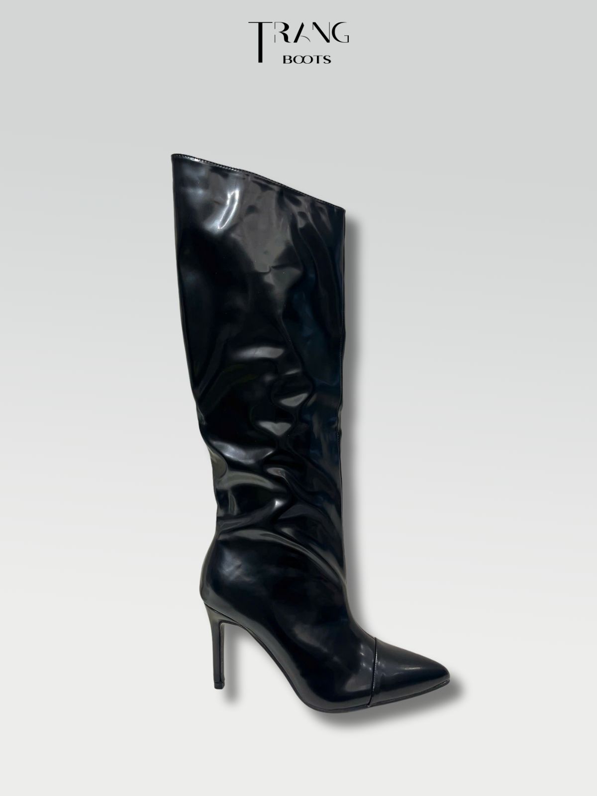 KNEE BOOTS DA BÓNG ỐNG ĐỨNG GÓT NHỌN MÀU TRẮNG