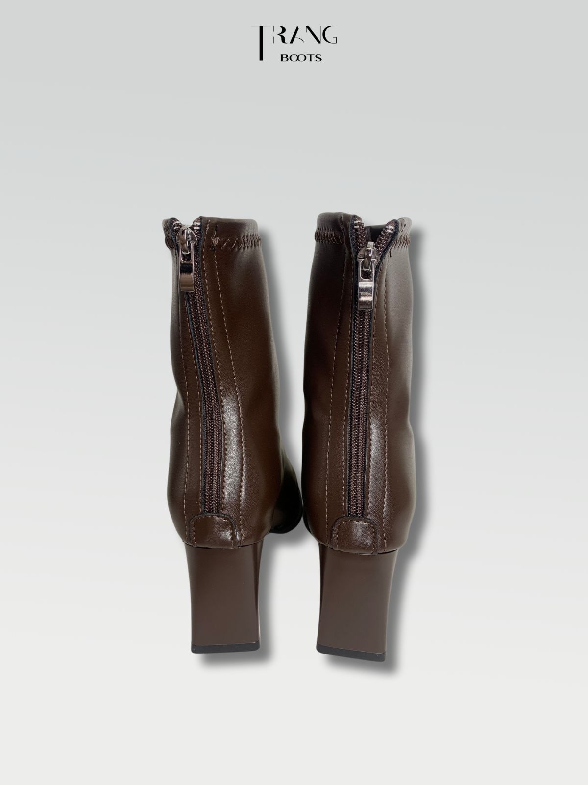 LEATHER ANKLE BOOTS BROWN - ANKLE BOOTS MŨI VUÔNG DA MỜ MÀU NÂU