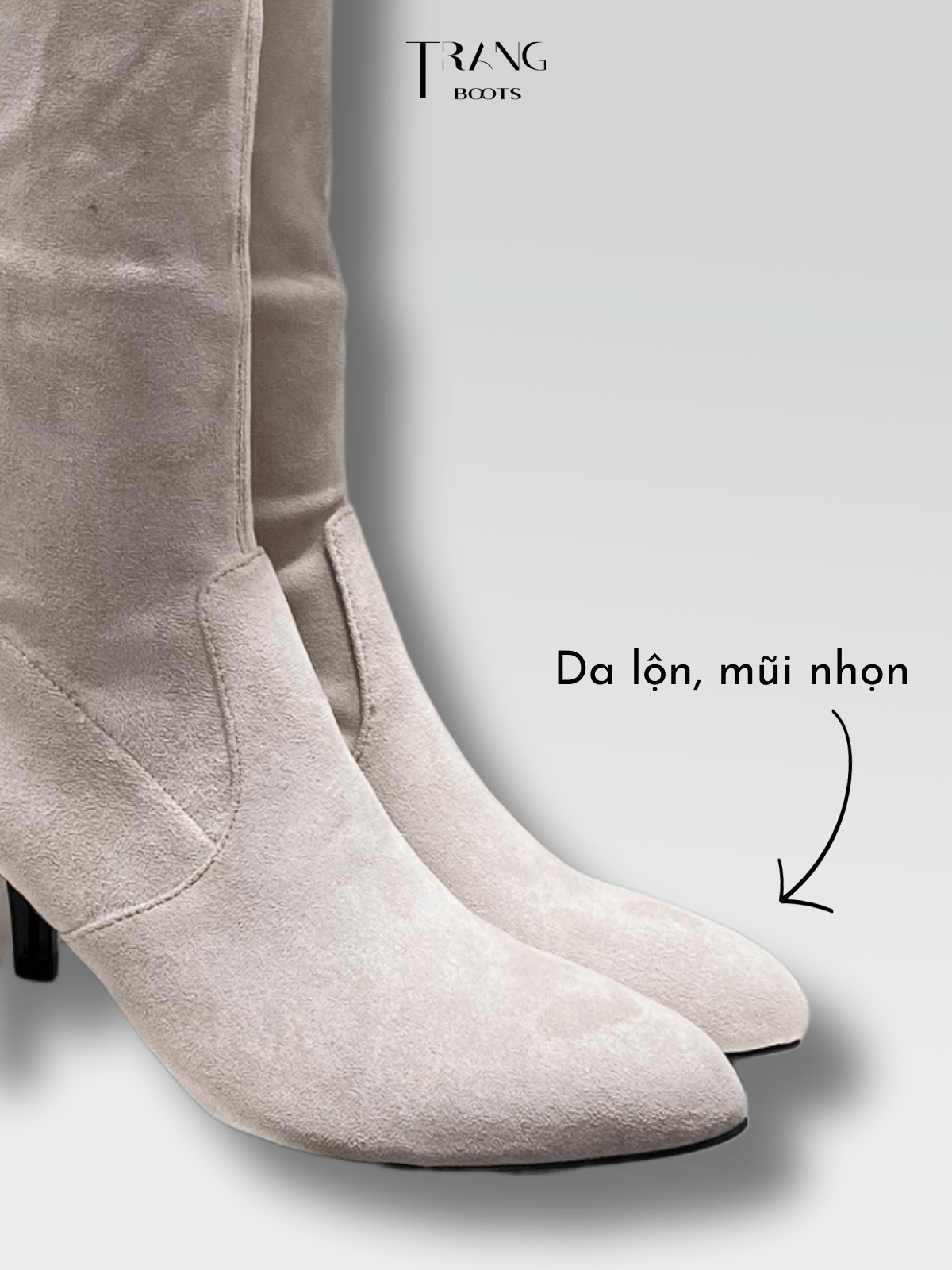 LEATHER KNEE BOOTS SKIN - KNEE BOOTS DA LỘN MŨI NHỌN MÀU DA