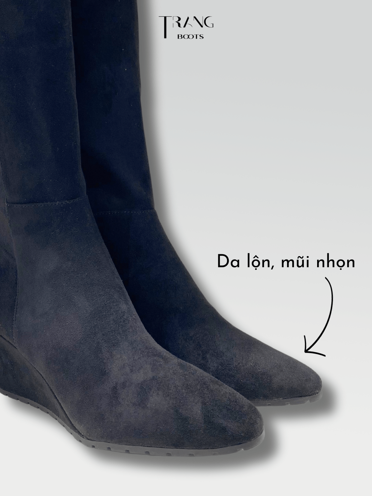 LEATHER KNEE BOOTS BLACK - KNEE BOOTS DA LỘN ĐẾ XUỒNG MÀU ĐEN