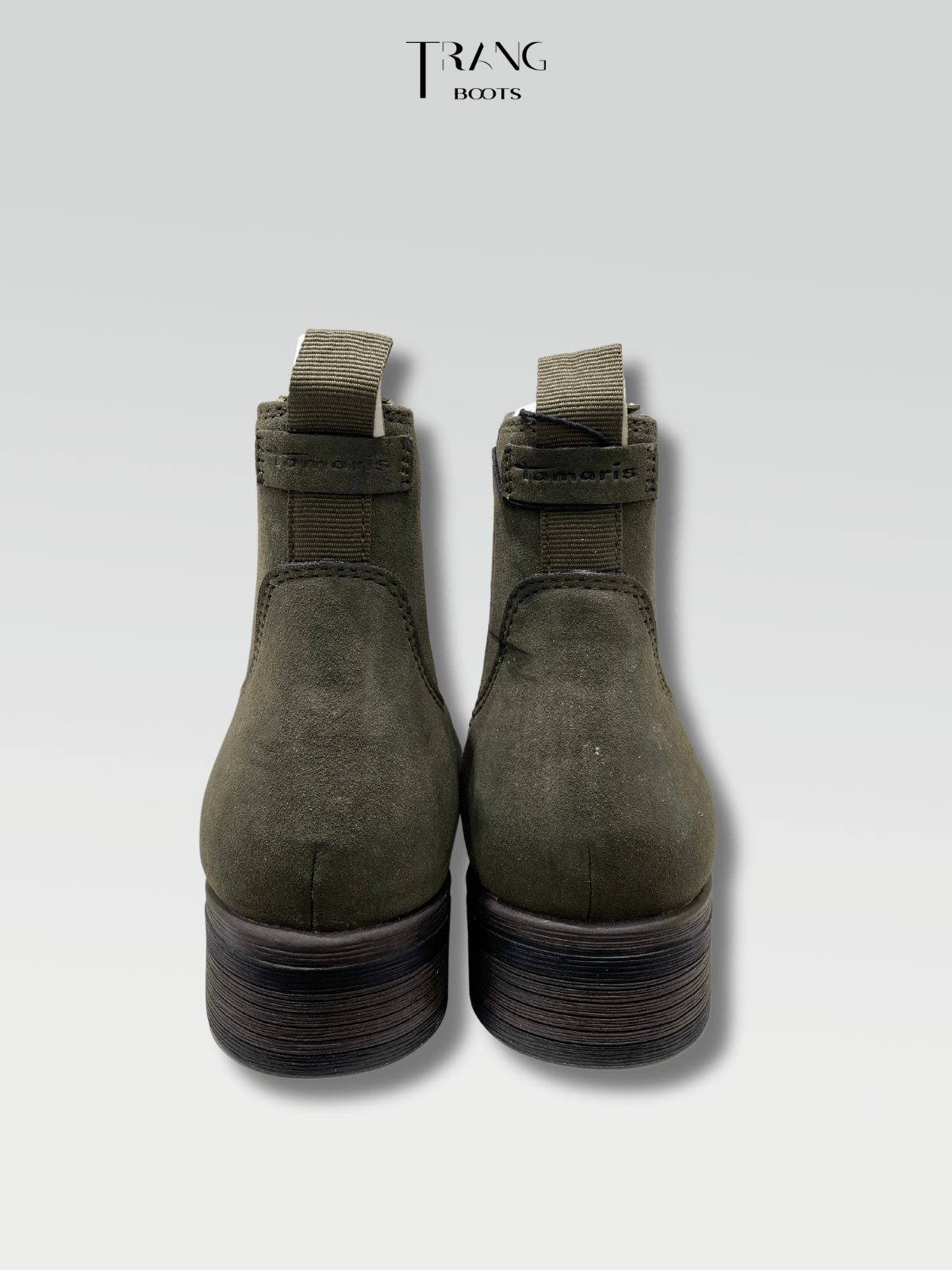 TAMARIS LEATHER ANKLE BOOTS MOSS - ANKLE BOOTS DA LỘN MÀU RÊU