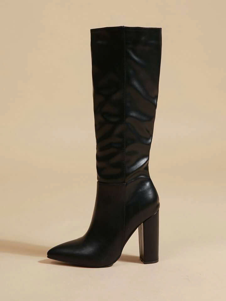 KNEE BOOTS DA MỜ MŨI NHỌN GÓT TRỤ