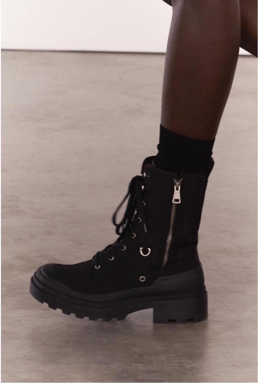 COMBAT BOOTS BLACK ZIPPERS - BOOTS VẢI CỔ NGẮN CÀI KHÓA KÉO