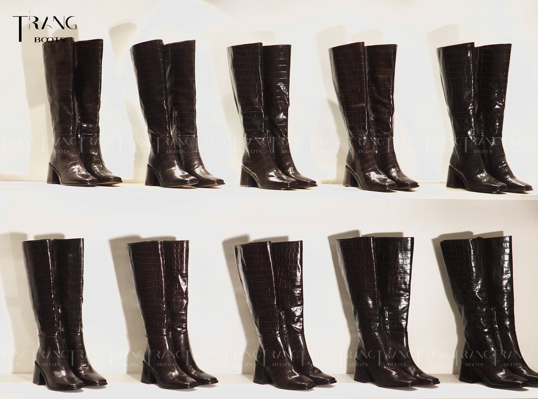 LEATHER KNEE BOOTS SAM ELDERMEN - KNEE BOOTS DA THẬT VÂN RẮN GÓT TRỤ MÀU NÂU