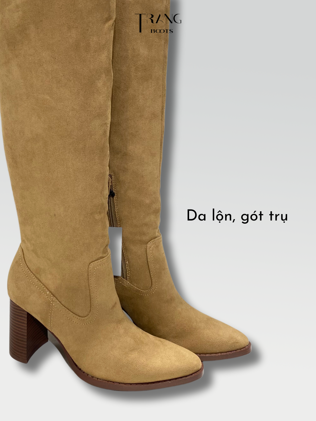 KNEE BOOTS SUEDE NUDE - BOOTS GỐI DA LỘN GÓT TRỤ MÀU BE