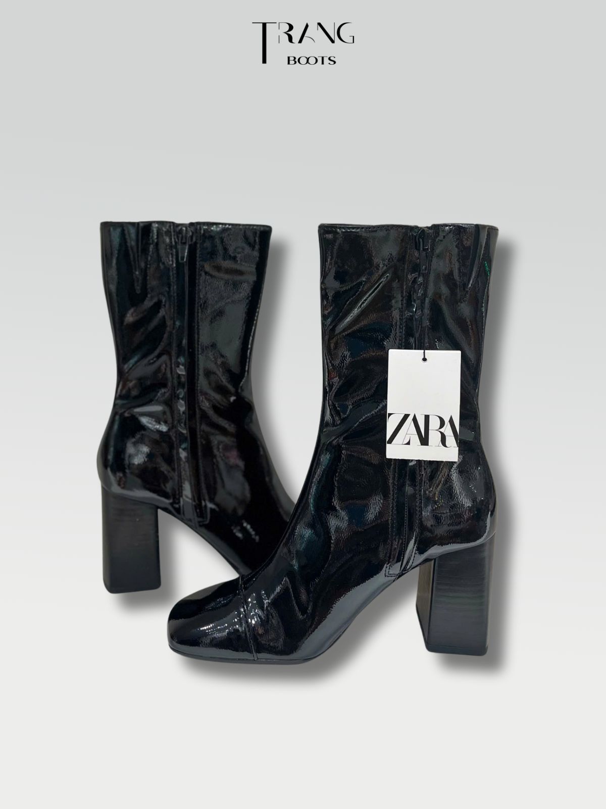 ANKLE BOOTS ZARA ĐẾ TRỤ DA BÓNG