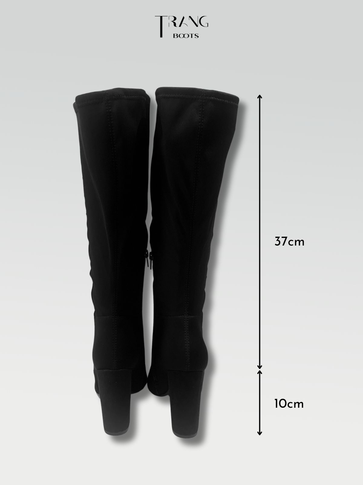 KNEE BOOTS SUEDE BLACK - KNEE BOOTS MŨI NHỌN GÓT TRỤ DA LỘN PHỐI THUN ĐEN