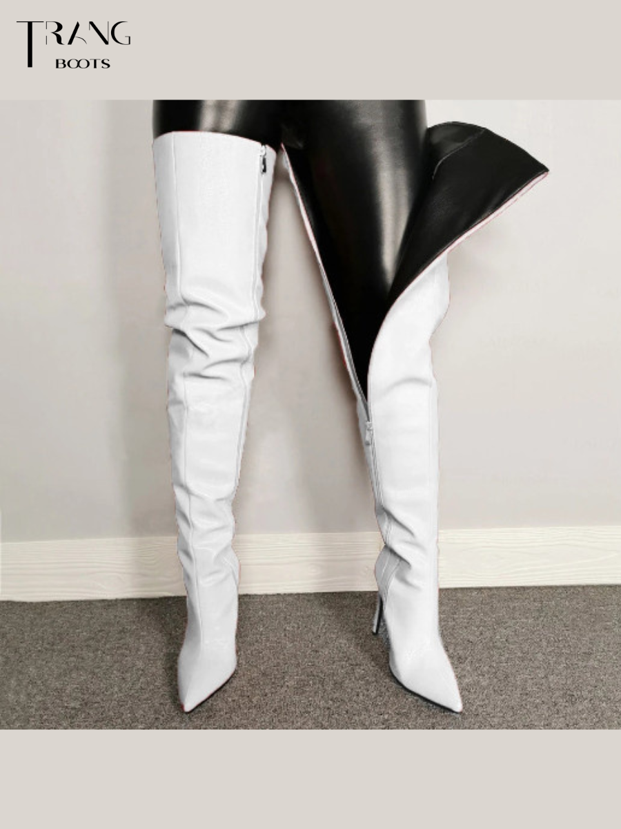 OVER KNEE BOOTS GÓT NHỌN MŨI NHỌN TRẮNG