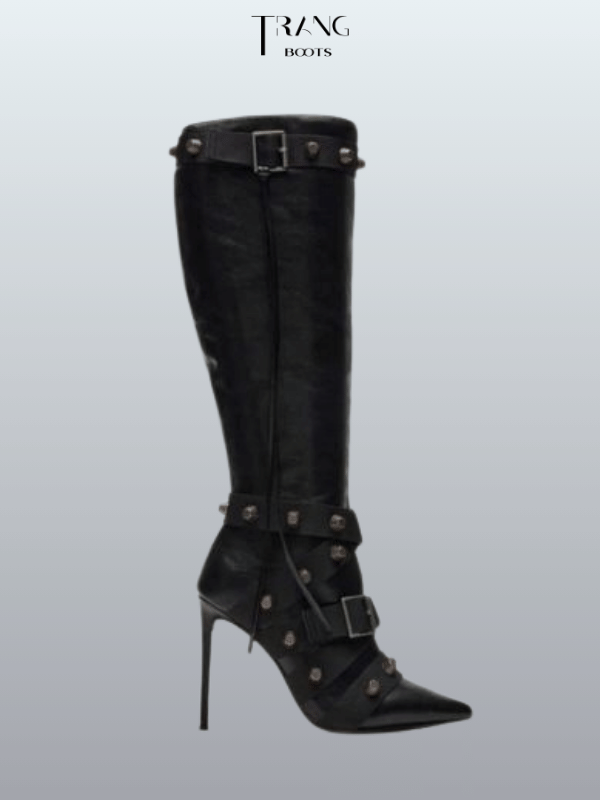 KNEE BOOTS MŨI NHỌN ĐÍNH HOẠ TIẾT CÁ TÍNH