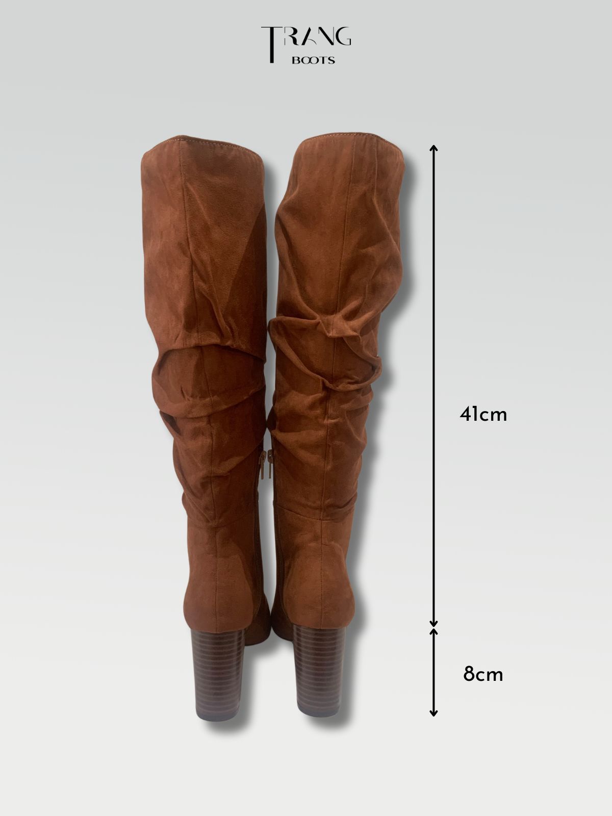 KNEE BOOTS SUEDE BROWN - KNEE BOOTS MŨI NHỌN DA LỘN ĐẾ TRỤ PHOM NHÚN NÂU