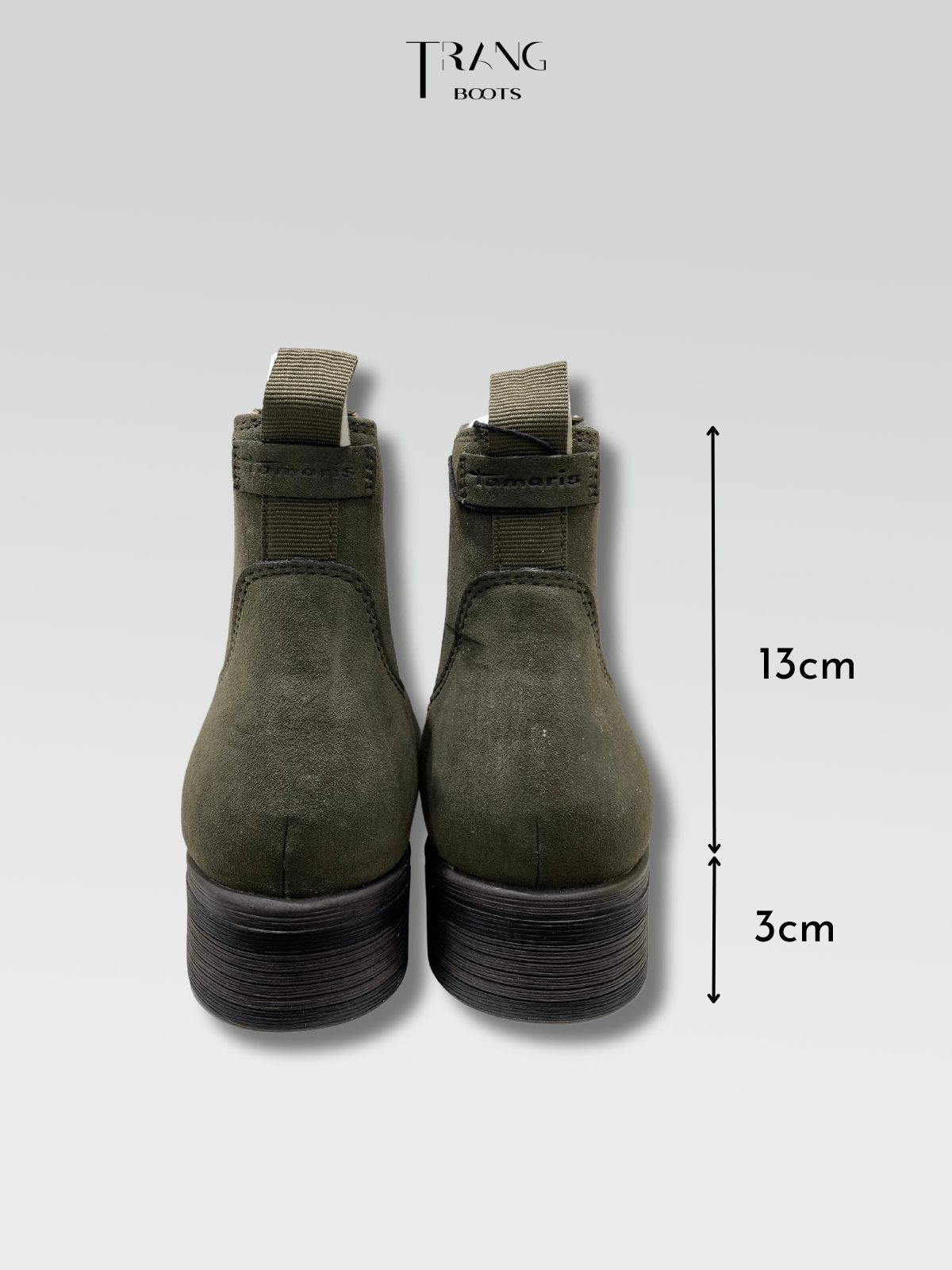 TAMARIS LEATHER ANKLE BOOTS MOSS - ANKLE BOOTS DA LỘN MÀU RÊU