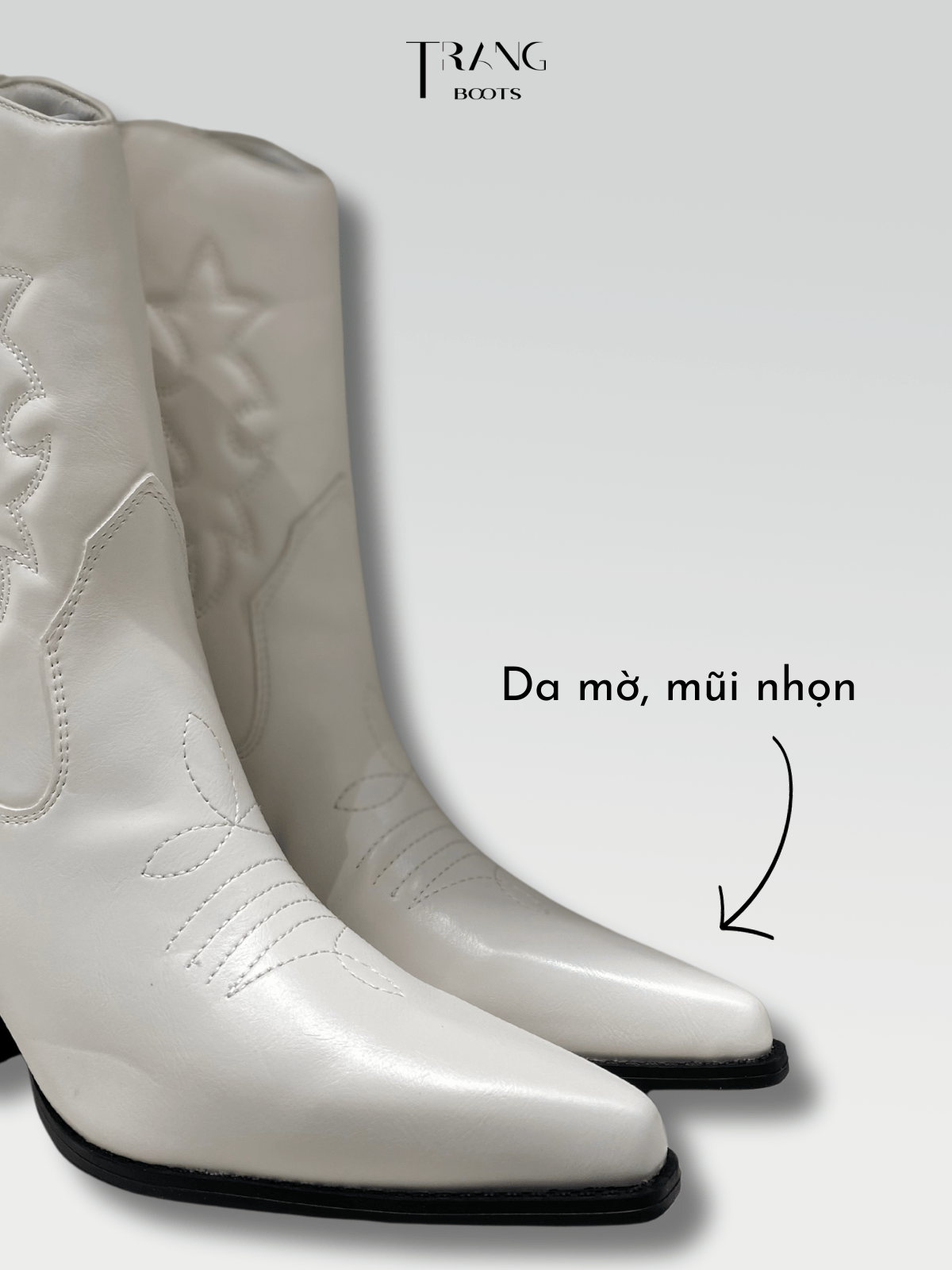 LEATHER COWBOY BOOTS WHITE - BOOTS CAO BỒI DA MỜ MÀU TRẮNG