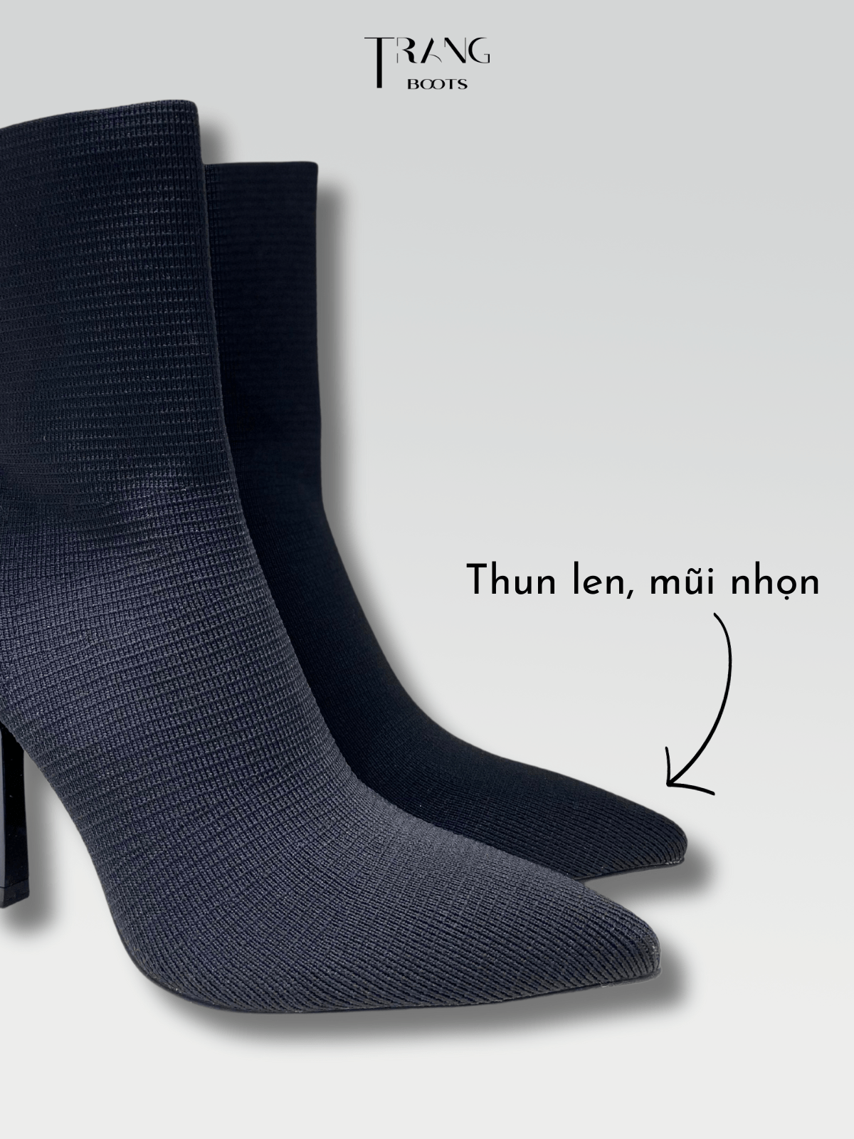 SOCK BOOTS WOOL HIGH HEELS BOOTS BLACK - SOCK BOOTS THUN LEN MŨI NHỌN BLACK