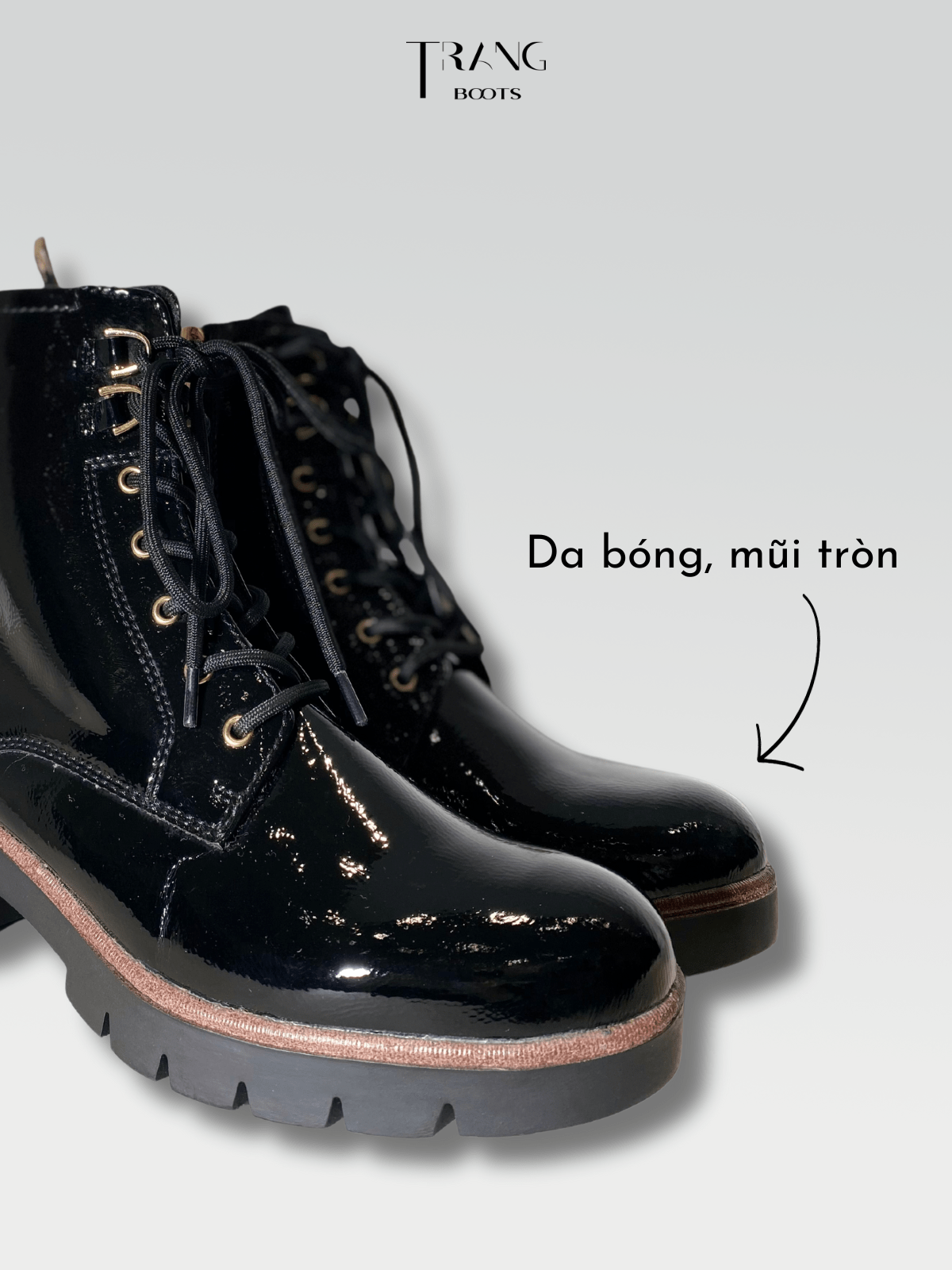 GLOSSY LEATHER COMBAT BOOTS BLACK - COMBAT BOOTS DA BÓNG GÓT TRỤ MÀU ĐEN