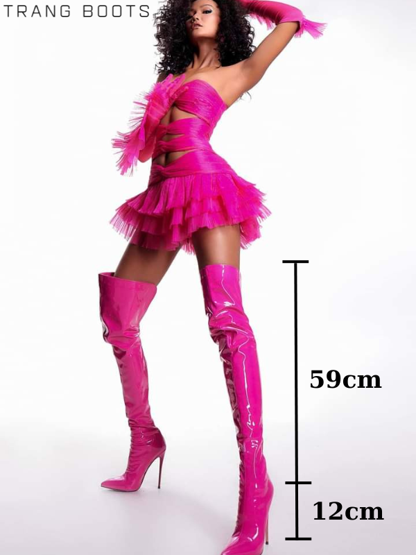 OVER KNEE BOOTS MŨI NHỌN DA BÓNG GÓT NHỌN