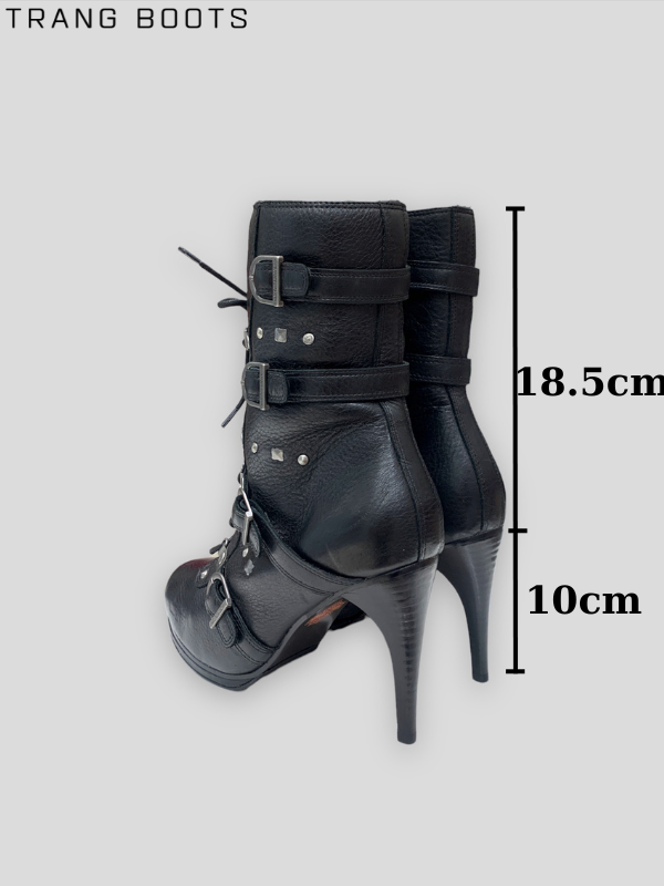 HIGH-HEELS BOOTS HARLEY- DAVIDSON MŨI TRÒN DA MỜ THẮT DÂY