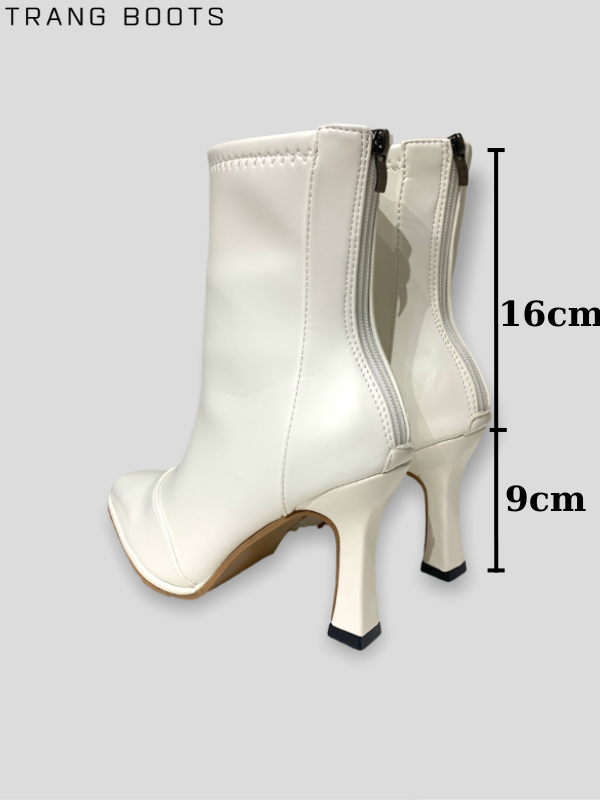 HIGHHEELS BOOTS DA MỜ MŨI VUÔNG GÓT TRỤ NHỎ