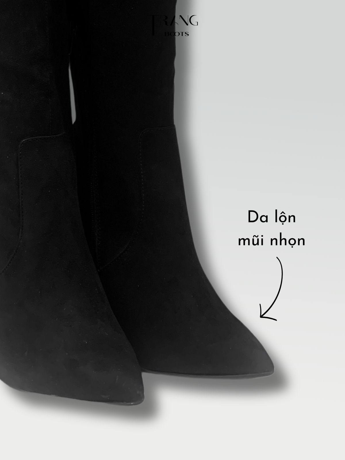 KNEE BOOTS SUEDE BLACK - KNEE BOOTS MŨI NHỌN GÓT TRỤ DA LỘN PHỐI THUN ĐEN