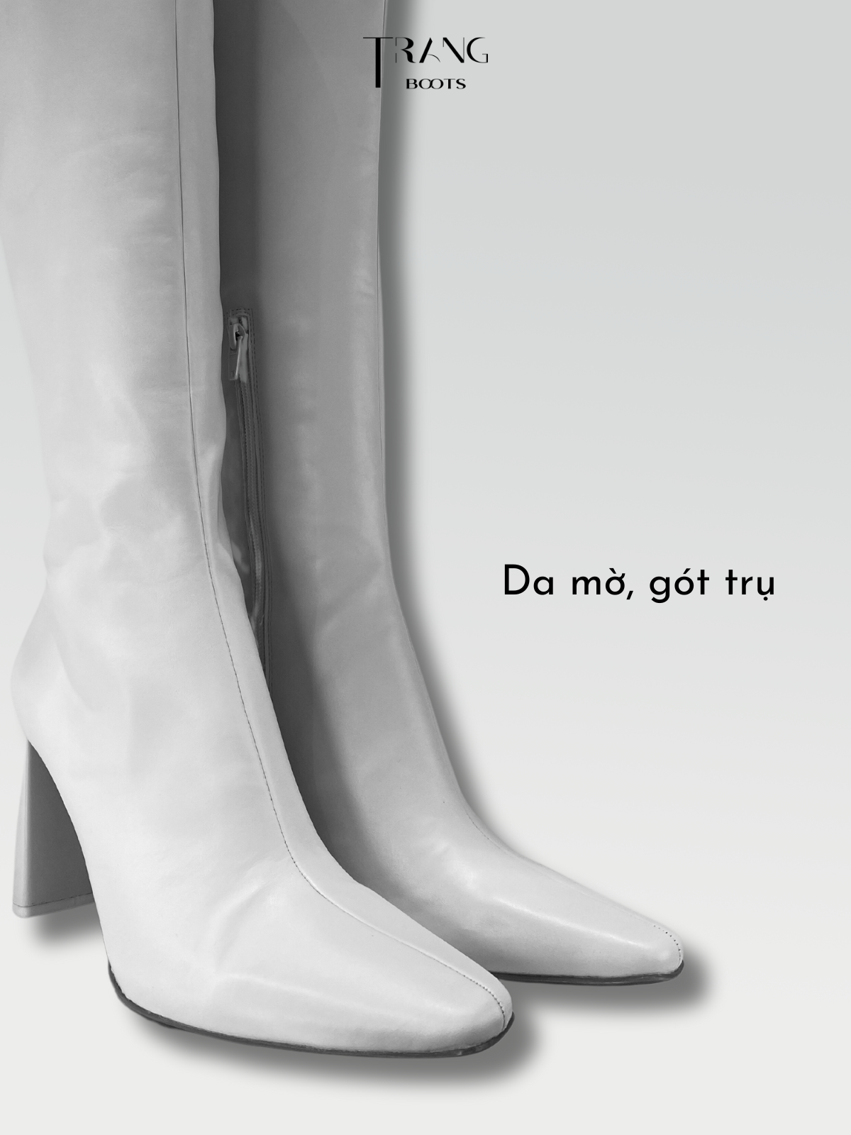 LEATHER KNEE BOOTS WHITE - BOOTS GỐI DA MỜ MÀU TRẮNG GÓT TRỤ