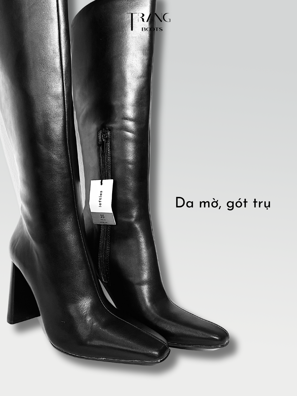 LEATHER KNEE BOOTS BLACK - BOOTS GỐI DA MỜ MÀU ĐEN GÓT TRỤ