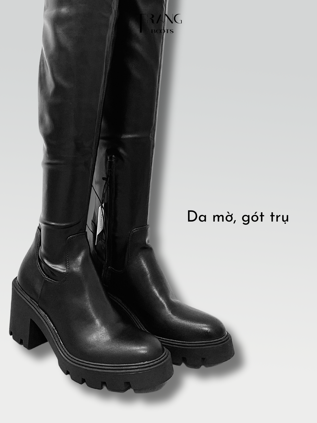 LEATHER OVER KNEE BOOTS - BOOTS QUA GỐI DA MỜ MÀU ĐEN