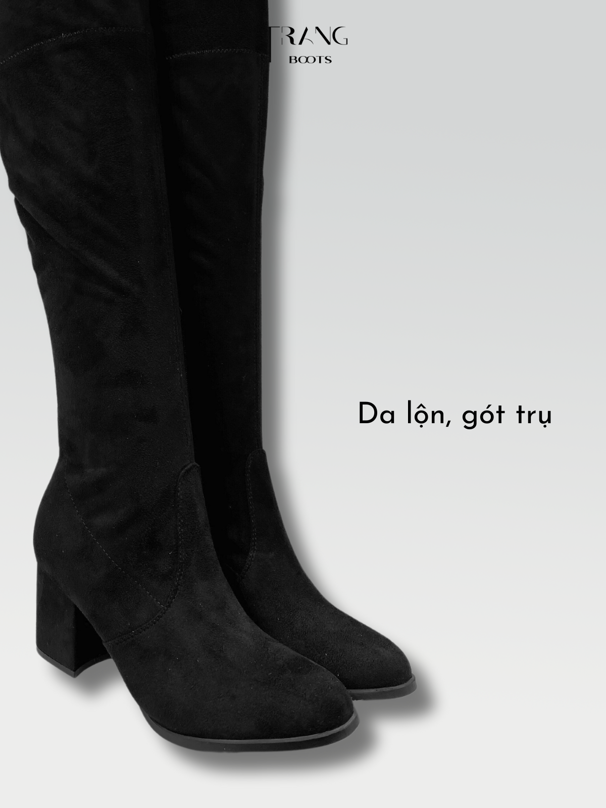 OVER KNEE BOOTS SUEDE BLACK - BOOTS QUA GỐI DA LỘN GÓT TRỤ